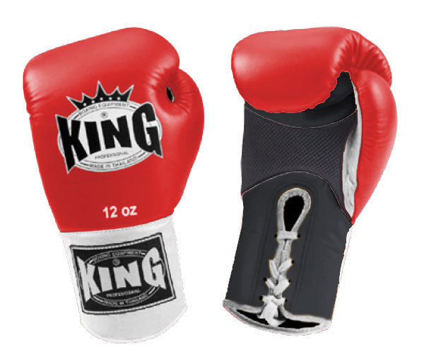 KING Triple Color Boxing Gloves- Air Laceup - Red Fist, Black Palm White Yellow Blue Wrist