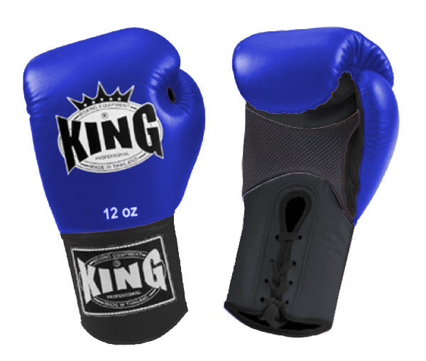 KING Dual Color Boxing Gloves- Air Laceup - Blue Fist, Black White Yellow Red Palm & Wrist