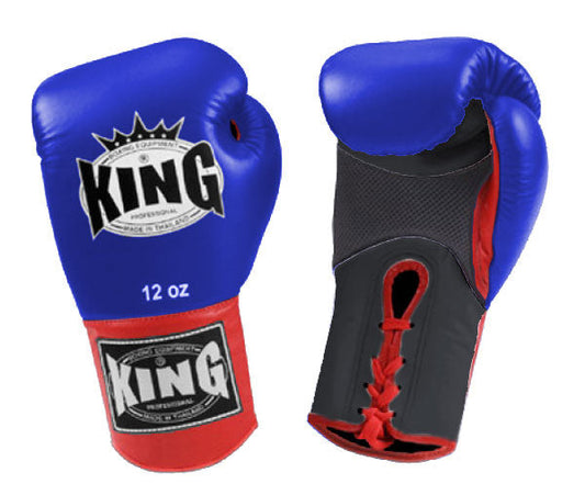 KING Triple Color Boxing Gloves- Air Lace-Up- Blue Fist Black Palm Red Yellow White Wrist