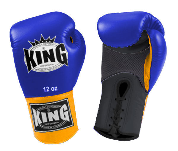 KING Triple Color Boxing Gloves- Air Lace-Up- Blue Fist Black Palm Red Yellow White Wrist