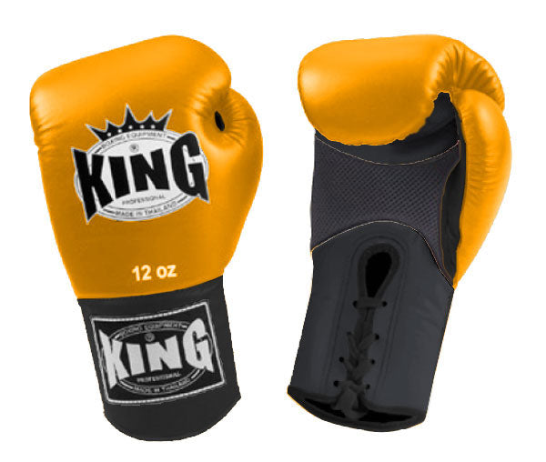 KING Dual Color Boxing Gloves- Air Laceup - Yellow Fist, Black Blue White Red Palm & Wrist