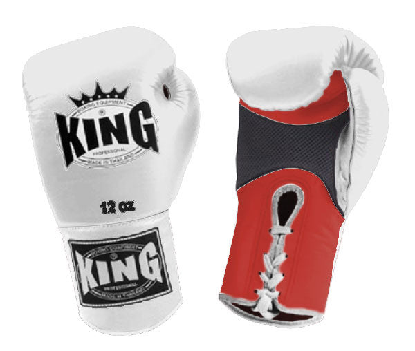 KING Dual Color Boxing Gloves- Air Laceup - White Fist & Wrist, Yellow Blue Red Black Palm