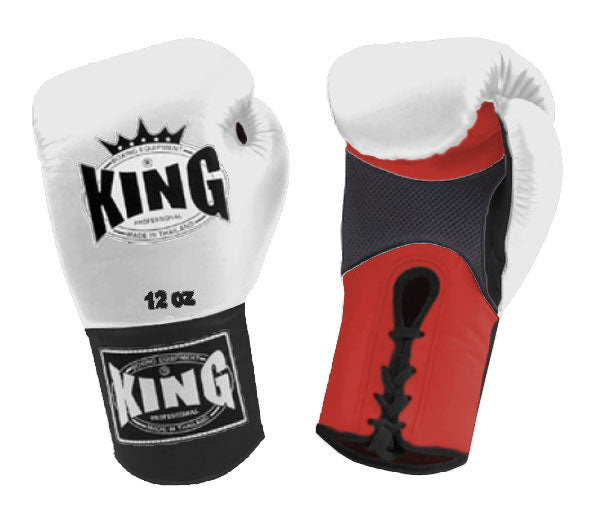 KING Triple Color Boxing Gloves- Air Laceup - White Fist, Red Palm Blue Black Yellow Wrist