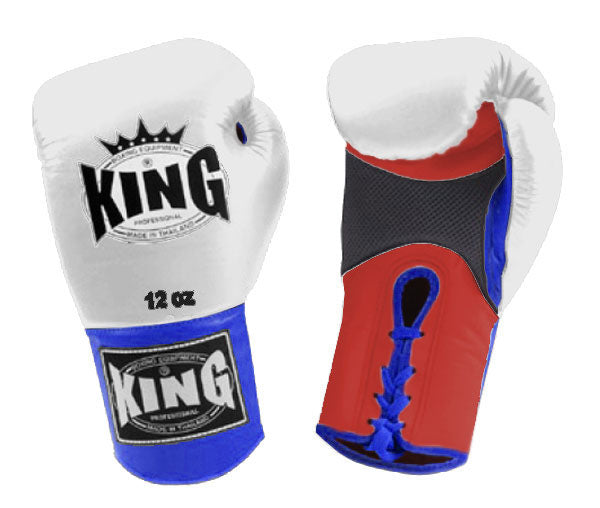 KING Triple Color Boxing Gloves- Air Laceup - White Fist, Red Palm Blue Black Yellow Wrist