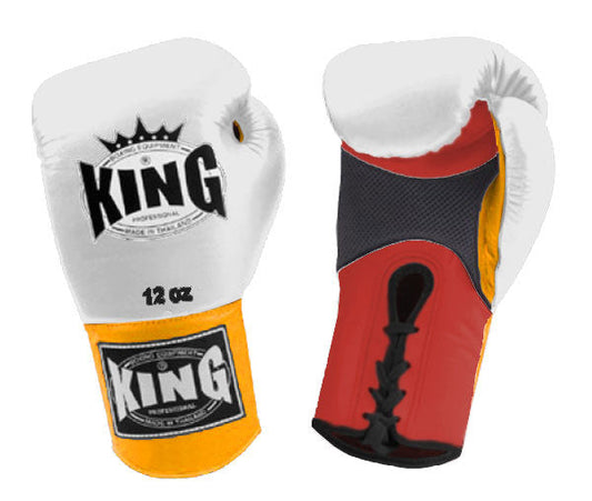 KING Triple Color Boxing Gloves- Air Laceup - White Fist, Red Palm Blue Black Yellow Wrist