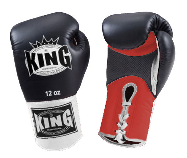 KING Triple Color Boxing Gloves- Air Laceup - Black Fist, Red Palm Blue White Yellow Wrist