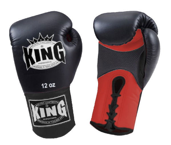 KING Dual Color Boxing Gloves- Air Laceup - Black Fist & Wrist, Yellow Blue White Red Palm