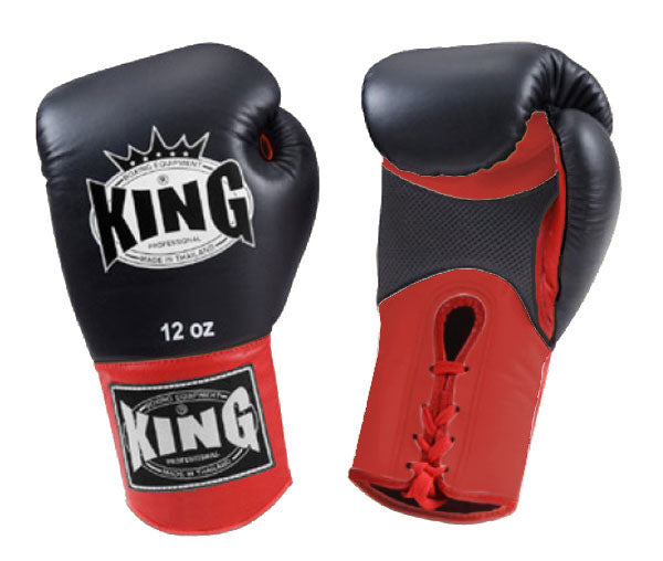 KING Dual Color Boxing Gloves- Air Laceup - Black Fist, Yellow Blue White Red Palm & Wrist