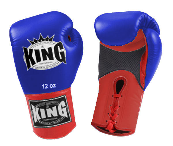 KING Dual Color Boxing Gloves- Air Laceup - Blue Fist, Black White Yellow Red Palm & Wrist