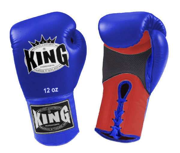 KING Dual Color Boxing Gloves- Air Laceup - Blue Fist & Wrist, Black White Yellow Red Palm