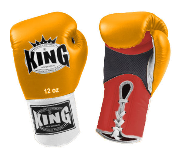 KING Triple Color Boxing Gloves- Air Laceup - Yellow Fist, Red Palm Blue Black White Wrist