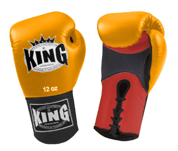 KING Triple Color Boxing Gloves- Air Laceup - Yellow Fist, Red Palm Blue Black White Wrist