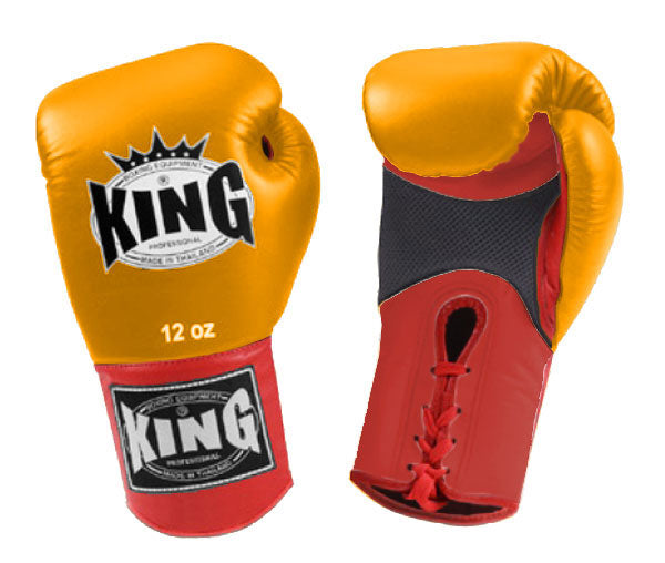 KING Dual Color Boxing Gloves- Air Laceup - Yellow Fist, Black Blue White Red Palm & Wrist