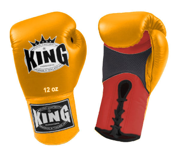 KING Dual Color Boxing Gloves- Air Laceup - Yellow Fist & Wrist, Black Blue White Red Palm