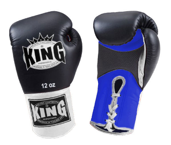 KING Triple Color Boxing Gloves- Air Laceup - Black Fist, Blue Palm Red White Yellow Wrist