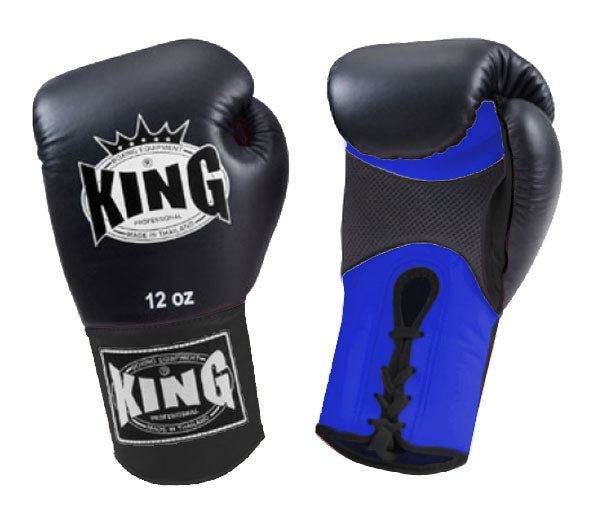 KING Dual Color Boxing Gloves- Air Laceup - Black Fist & Wrist, Yellow Blue White Red Palm