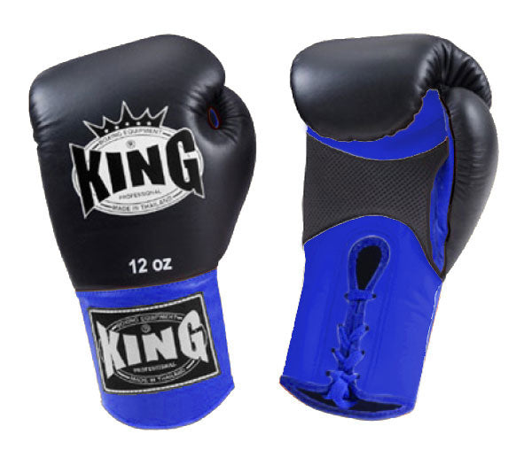 KING Dual Color Boxing Gloves- Air Laceup - Black Fist, Yellow Blue White Red Palm & Wrist