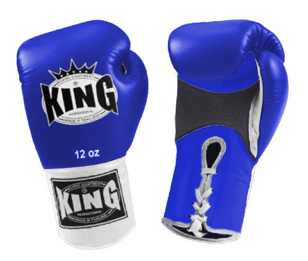 KING Dual Color Boxing Gloves- Air Laceup - Blue Fist & Palm, Black White Yellow Red Wrist