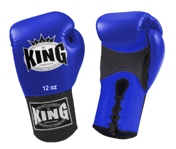 KING Dual Color Boxing Gloves- Air Laceup - Blue Fist & Palm, Black White Yellow Red Wrist