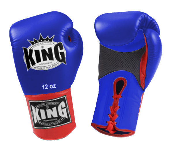 KING Dual Color Boxing Gloves- Air Laceup - Blue Fist & Palm, Black White Yellow Red Wrist