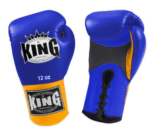 KING Dual Color Boxing Gloves- Air Laceup - Blue Fist & Palm, Black White Yellow Red Wrist