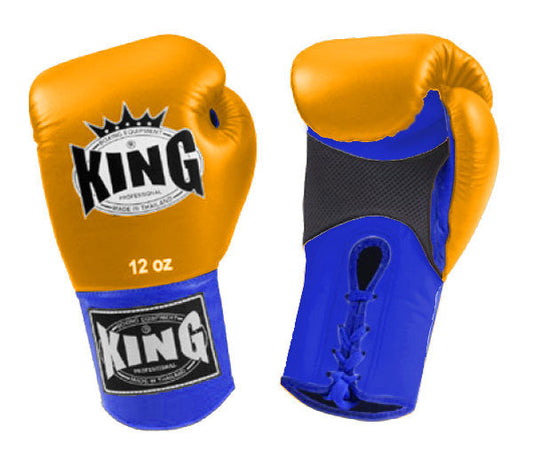 KING Dual Color Boxing Gloves- Air Laceup - Yellow Fist, Black Blue White Red Palm & Wrist