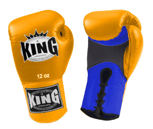 KING Dual Color Boxing Gloves- Air Laceup - Yellow Fist & Wrist, Black Blue White Red Palm