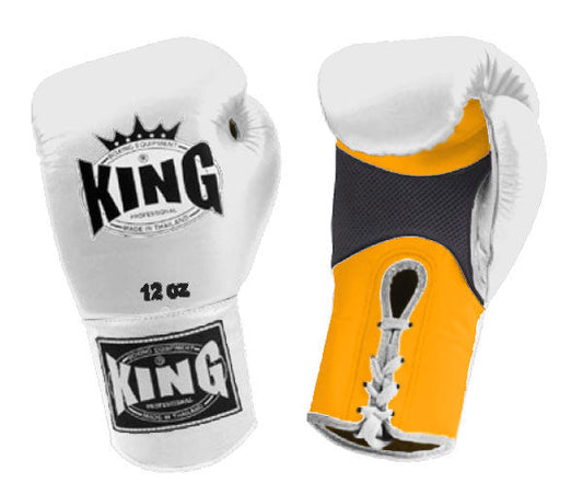 KING Dual Color Boxing Gloves- Air Laceup - White Fist & Wrist, Yellow Blue Red Black Palm