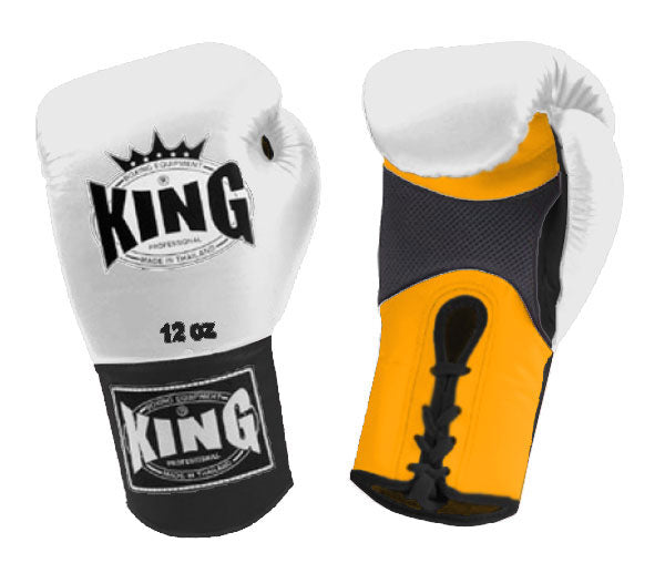 KING Triple Color Boxing Gloves- Air Laceup - White Fist, Yellow Palm Blue Red Black Wrist