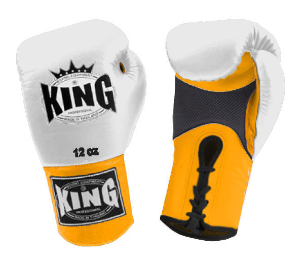 KING Dual Color Boxing Gloves- Air Laceup - White Fist, Yellow Blue Red Black Palm & Wrist