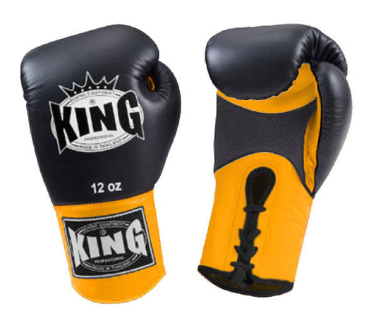 KING Dual Color Boxing Gloves- Air Laceup - Black Fist, Yellow Blue White Red Palm & Wrist