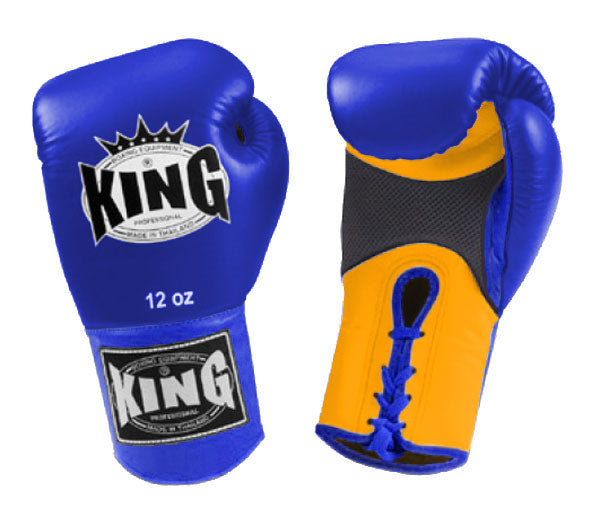 KING Dual Color Boxing Gloves- Air Laceup - Blue Fist & Wrist, Black White Yellow Red Palm