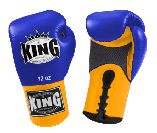 KING Dual Color Boxing Gloves- Air Laceup - Blue Fist, Black White Yellow Red Palm & Wrist