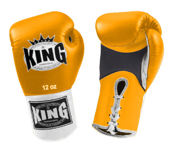 KING Dual Color Boxing Gloves- Air Laceup - Yellow Fist & Palm, Black Blue White Red Wrist