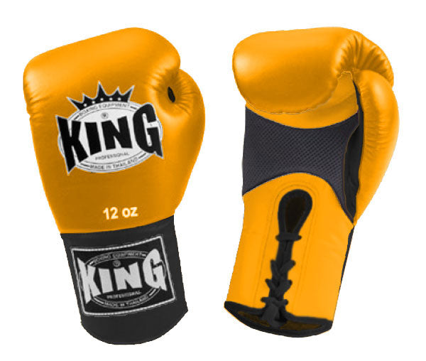 KING Dual Color Boxing Gloves- Air Laceup - Yellow Fist & Palm, Black Blue White Red Wrist