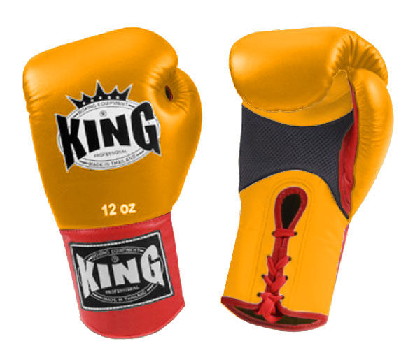 KING Dual Color Boxing Gloves- Air Laceup - Yellow Fist & Palm, Black Blue White Red Wrist