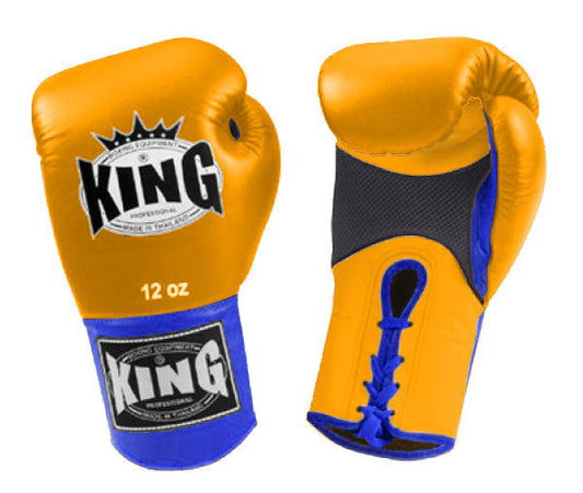 KING Dual Color Boxing Gloves- Air Laceup - Yellow Fist & Palm, Black Blue White Red Wrist