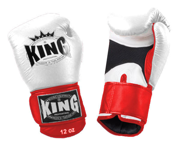 KING Dual Color Boxing Gloves- Air Velcro - White Fist & Palm, Blue Red Black Yellow Wrist