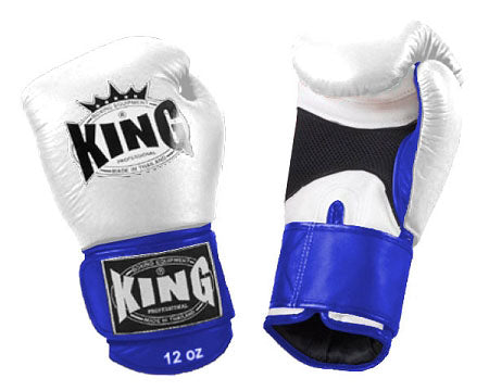 KING Dual Color Boxing Gloves- Air Velcro - White Fist & Palm, Blue Red Black Yellow Wrist