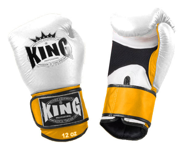 KING Dual Color Boxing Gloves- Air Velcro - White Fist & Palm, Blue Red Black Yellow Wrist