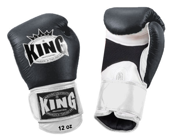 KING Dual Color Boxing Gloves- Air Velcro - Black Fist, Blue Red White Yellow Palm & Wrist