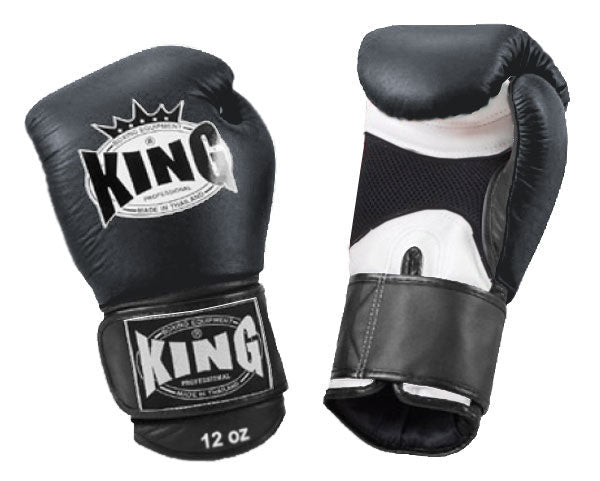 KING Dual Color Boxing Gloves- Air Velcro - Black Fist & Wrist, Blue Red White Yellow Palm