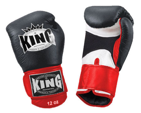 KING Triple Color Boxing Gloves- Air Velcro - Black Fist, White Palm Blue Red Yellow Wrist