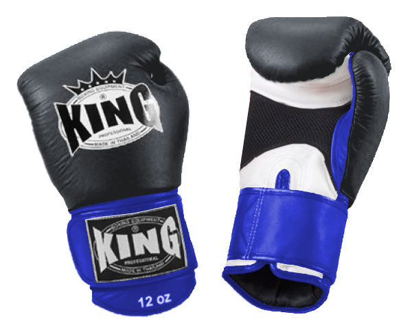 KING Triple Color Boxing Gloves- Air Velcro - Black Fist, White Palm Blue Red Yellow Wrist