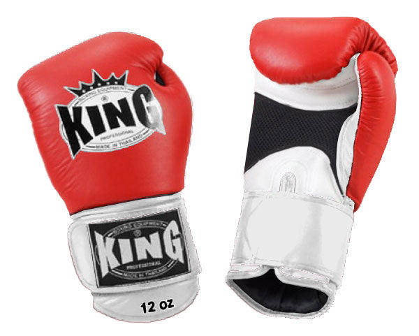 KING Dual Color Boxing Gloves- Air Laceup - Red Fist, Blue Black White Yellow Palm & Wrist