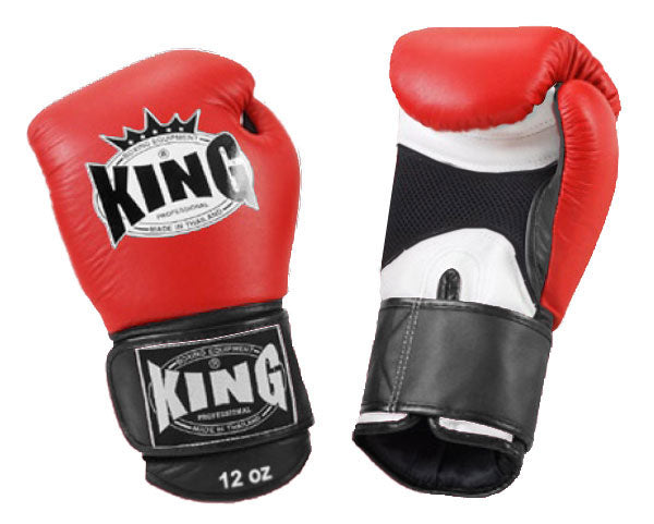 KING Triple Color Boxing Gloves- Air Velcro - Red Fist, White Palm Black Blue Yellow Wrist