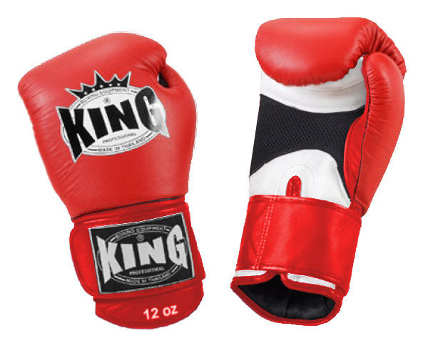 KING Dual Color Boxing Gloves- Air Laceup - Red Fist & Wrist, Blue Black White Yellow Palm