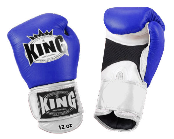 KING Dual Color Boxing Gloves- Air Velcro - Blue Fist, Black Red White Yellow Palm & Wrist