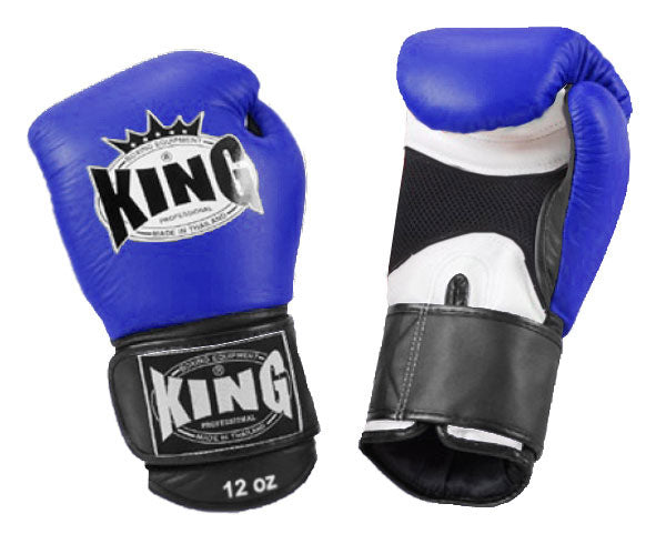 KING Triple Color Boxing Gloves- Air Velcro - Blue Fist, White Palm Black Red Yellow Wrist