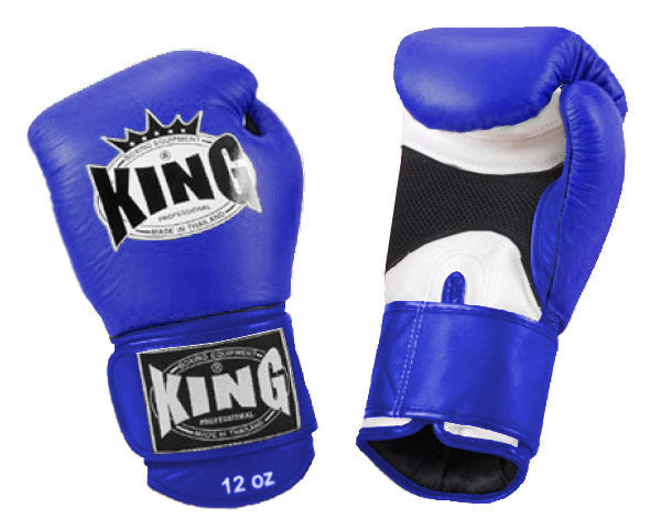 KING Dual Color Boxing Gloves- Air Velcro - Blue Fist & Wrist, Black Red White Yellow Palm